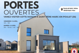 Maison individuelle en cours de construction à Saint-Père-Marc-en-Poulet réalisée par Maisons Création lors de portes ouvertes.