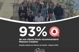 Illustration des résultats de satisfaction client de Maisons Création avec un taux de recommandation élevé sur des projets de construction de maison sur mesure.
